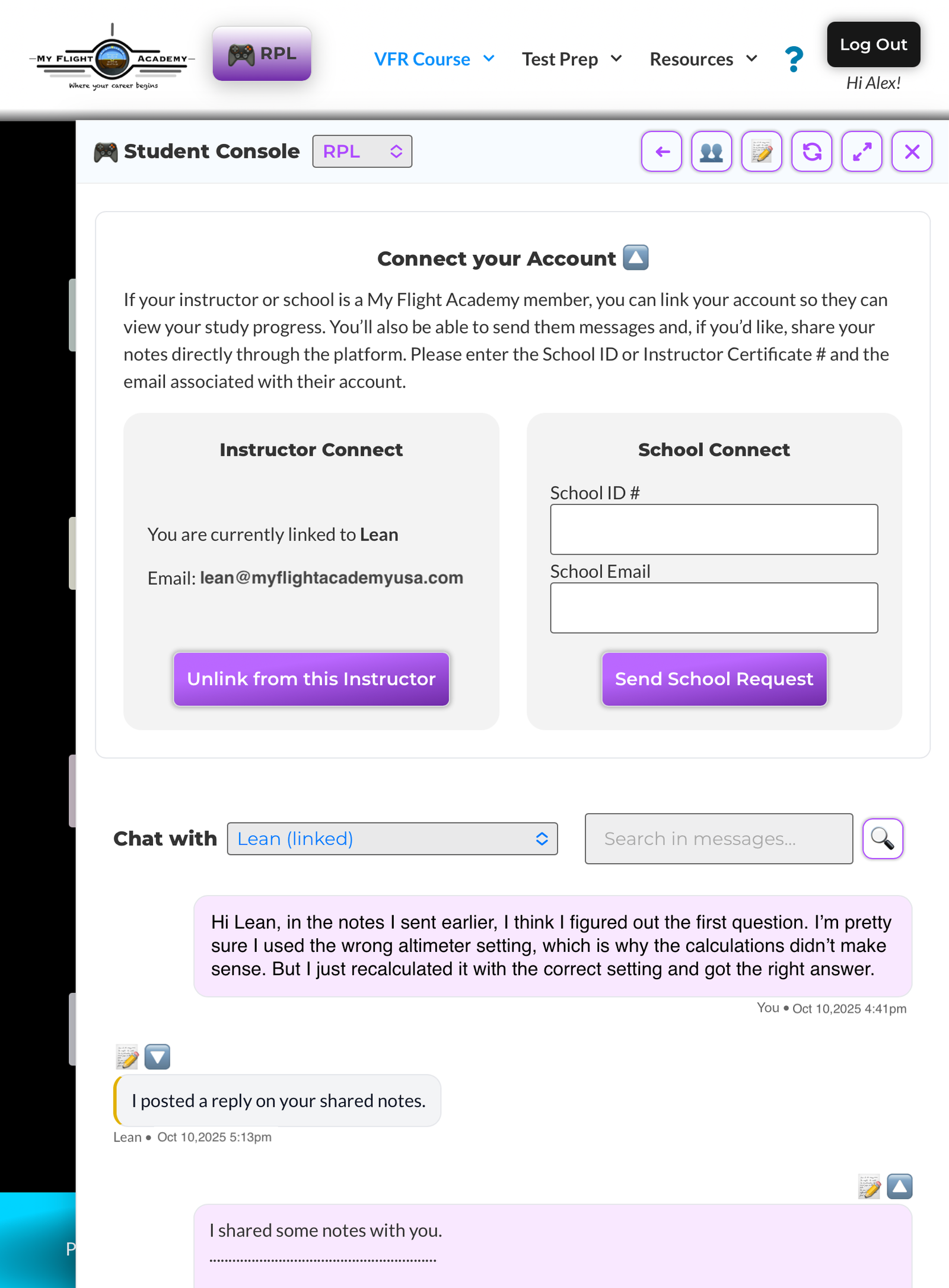 Student Console Connect Panel