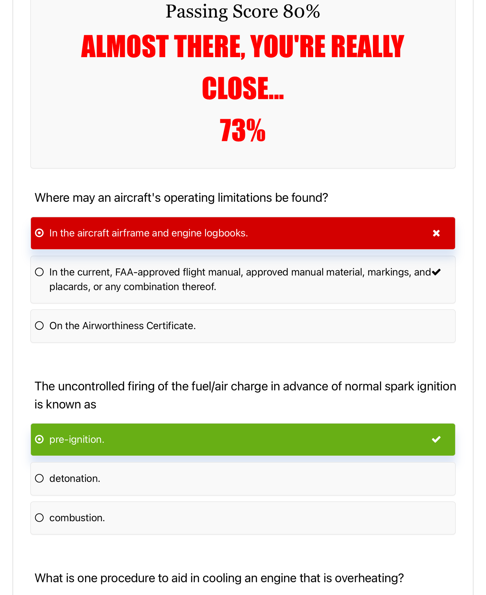 Student Progress Quiz Results