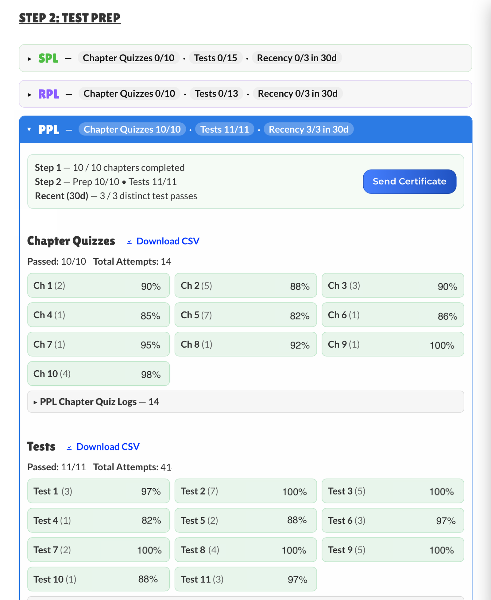 Student Progress Test Prep