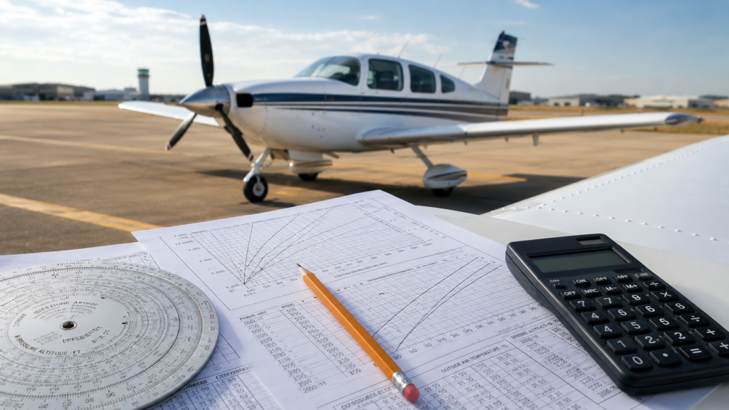 Airplane performance calculations using charts and graphs